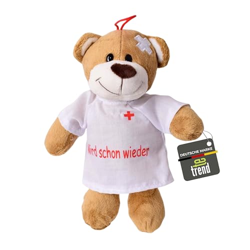 TE-Trend Plüsch Teddybär – Genesungsteddy mit Spruch – Gute Besserung Bär – Kuscheltier Genesungsgeschenk – Glücksbringer Teddy – 24 cm Braun von TE-Trend