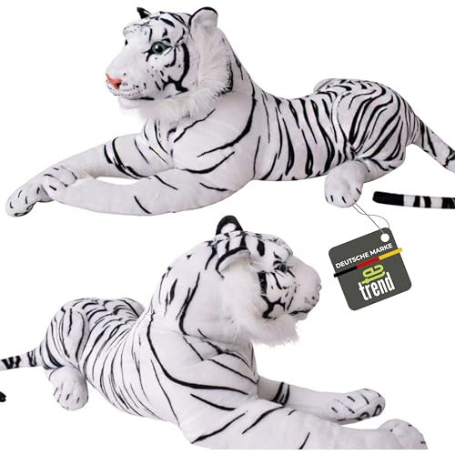 TE-Trend Plüschtier weißer Tiger Kuscheltier Stofftiger lebensechte Raubkatze liegend Dschungel Steppe 80 cm weiß schwarz getigert von TE-Trend