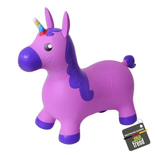 TE-Trend Hüpftier Einhorn Pferde Spielzeug Hüpfpferd Hüpfball ab 2 3 4 5 6 Jahre Hopser Unicorn Pferd zum draufsitzen und hüpfen Regenbogen Horn Lila von TE-Trend