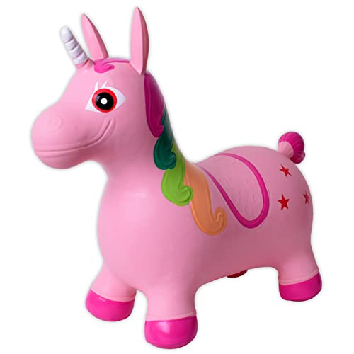TE-Trend Hüpftier Einhorn Pferde Spielzeug Hüpfpferd Hüpfball ab 2 3 4 5 6 Jahre Hopser Unicorn Pferd zum draufsitzen und hüpfen Regenbogen Rosa Mehrfarbig von TE-Trend