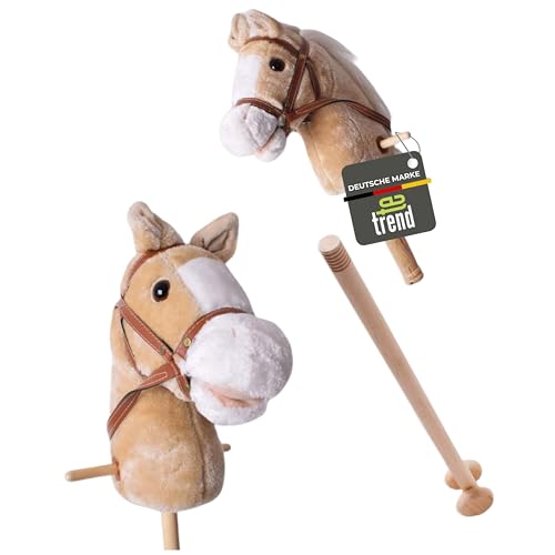 TE-Trend Steckenpferd Kinder Stockpferd Hobby Horse Steckpferd 2-teilig 96 cm Steckenpferd mit Sound Stiel Pferd mit Rollen Beige von TE-Trend