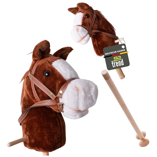 TE-Trend Steckenpferd Kinder Stockpferd Hobby Horse Steckpferd 2-teilig 96 cm Steckenpferd mit Sound Stiel Pferd mit Rollen Braun von TE-Trend