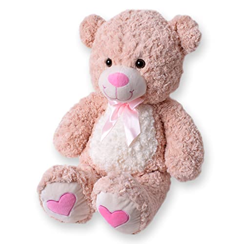 TE-Trend Teddybär Kuscheltier Bär groß Kuschelbär mit rosa Schleife und Herz Tatzen Plüsch Riesen Teddy XXL Stoffbär Geschenk 80cm braun von TE-Trend