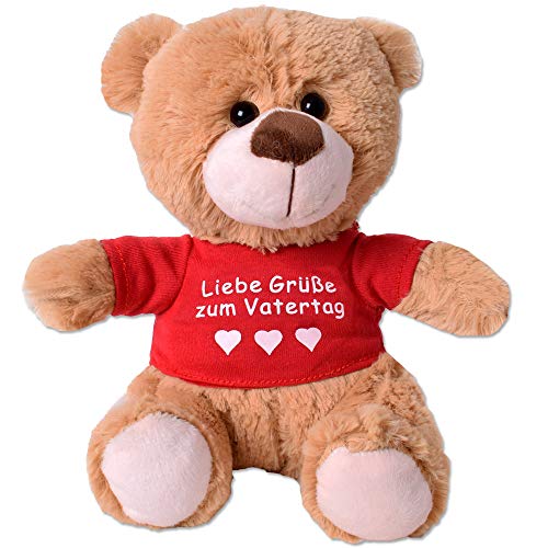 TE-Trend Teddybär Teddy Plüsch Bär Plüschteddybär Kuscheltier T-Shirt Spruchbär 25cm Geschenk Hellbraun Liebe Grüße zum Vatertag von TE-Trend