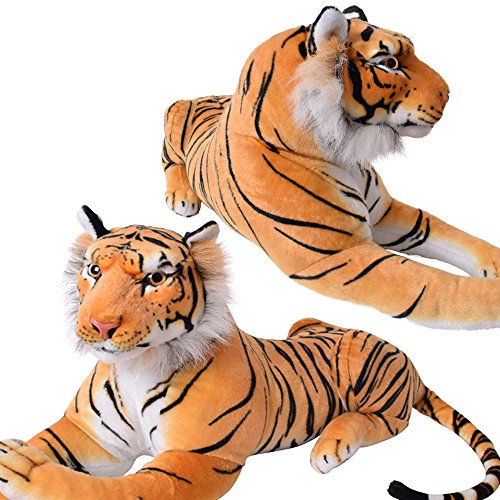TE-Trend XL Plüschtier Tiger Kuscheltier Stofftiger lebensechte Raubkatze liegend Dschungel Steppe 80 cm Mehrfarbig getigert von TE-Trend