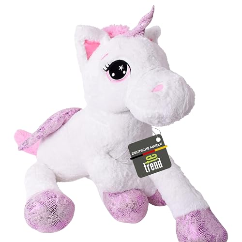 TE-Trend Einhorn Kuscheltier XXL Unicorn Plüschtier 130 cm mit Lila Glitzerhorn, Flügel Einhörner Stofftier Weiß Spielpferd Mädchen Geschenk Mehrfarbig von TE-Trend