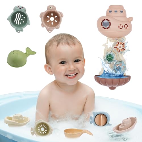 TECHEEL Badewannenspielzeug ab 1 Jahr Baby Badespielzeug Baby Wasserspielzeug Baby Badewanne Wasserspielzeug Baby mit Tasse Babyspielzeug Geschenk für Jungen und Mädchen Geburtstag ab 1 2 3+ Jahre von TECHEEL