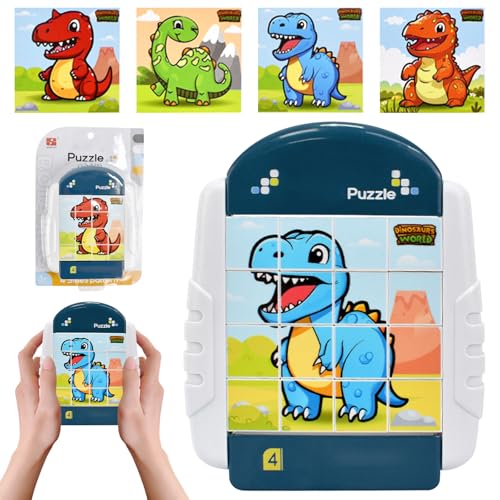 TECHEEL 4-in-1 Drehbares 3D Puzzle, Dinosaurier, 16 Teile, 15x12,5 cm, Kunststoff, Twisty, 4 Sets, 1 Stück, 1 Puzzle, 1 Inhalt, 0,98 kg, 2-6 Jahre von TECHEEL