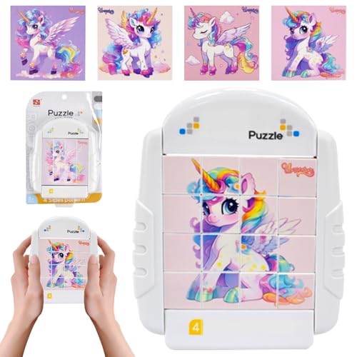 TECHEEL 4 in 1 Drehbares 3D Puzzle, Kunststoff, Twisty, Fantasy, Einhorn, 16 Teile, 4 Sets, 1 Stück, 1 Puzzle, 3-6 Jahre von TECHEEL