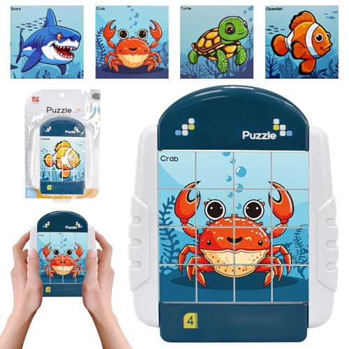 TECHEEL Drehbares Puzzle 16 Teile Spielzeug 4-in-1 Puzzle Rotierendes Puzzle Kinder Puzzle Kinder Kinderpuzzle Drehbares 3D Puzzle Reisespiele Kinder Geschenk für 3 4 5 6 Jahre Jungen Mädchen von TECHEEL