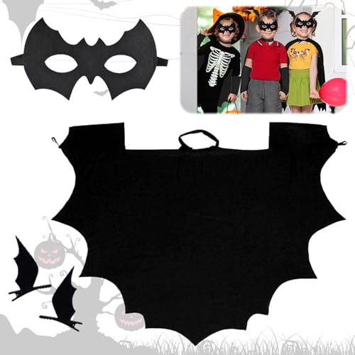 TECHEEL Fledermaus Kostüm Kinder Halloween Fledermaus Kostüm Set Flügel Umhang + Fledermaus Maske + Fledermausflügel Haarspangen für Kinder Halloween Party -120 von TECHEEL