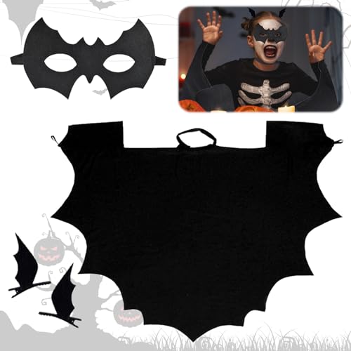 TECHEEL Fledermaus Kostüm Kinder Halloween Fledermauskostüm Vampir Flügel Umhang + Fledermaus Maske + Fledermausflügel Haarspangen für Kinder Halloween Cosplay Party - 130 von TECHEEL