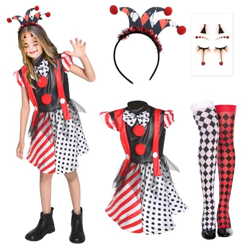 TECHEEL Halloween Clown Kostüm Mädchen Horror Clown Kostüm Kinder Halloween Verdrehtes Clowns Kleid Kostüms Clowns Returns Mädchen Kostüms Für Fasching Party Maskerade Karneval,Mottoparty von TECHEEL