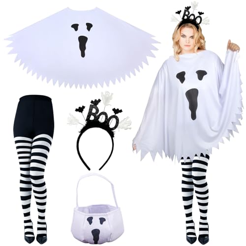 TECHEEL Halloween Geist Kostüm Damen Geist Weiß Umhang Halloween Kostüm Gespenst Umhang Geisterumhang Erwachsene für Fasching Party Maskerade Karneval,Mottoparty（Weiß） von TECHEEL