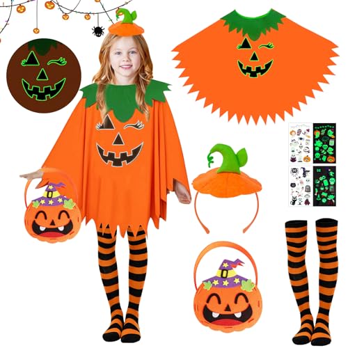TECHEEL Halloween Kürbis Kostüm Kinder Kürbis Umhang Kinder Leuchtend Kürbisumhang mit Hut Mütze Kürbiskostüm Halloween für Pumpkin Halloweens Cosplay Party Kleidung von TECHEEL
