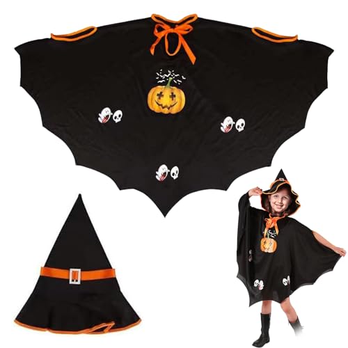 TECHEEL Halloween Umhang Hexe Kinder Fledermauskostüm Kostüm Hexenkostüm Kürbis für Halloween Cosplay Party TECHEEL Halloween Umhang Hexe Kinder Fledermauskostüm Kostüm Hexenkostüm Kürbis für Halloween Cosplay Party von TECHEEL