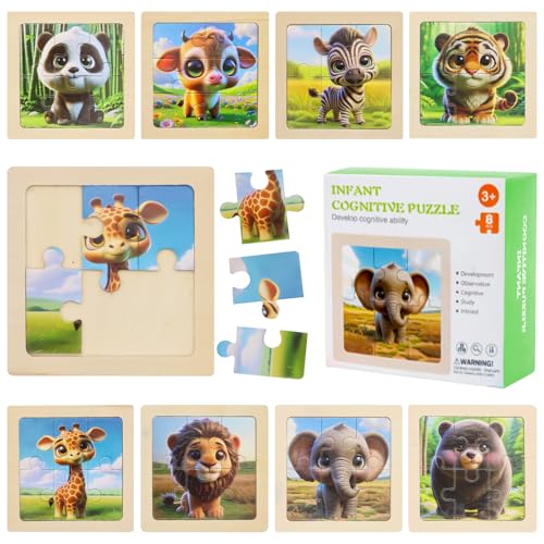 TECHEEL 8 Stück Kinderpuzzle ab 3 4 5 6 Jahre, Holzpuzzle Kinder Puzzle ab 3 Jahre Teile Puzzle Kinder Holz Steckpuzzle Mini Puzzle Spielzeug Puzzle Lernspielzeug für Mädchen and Jungen von TECHEEL