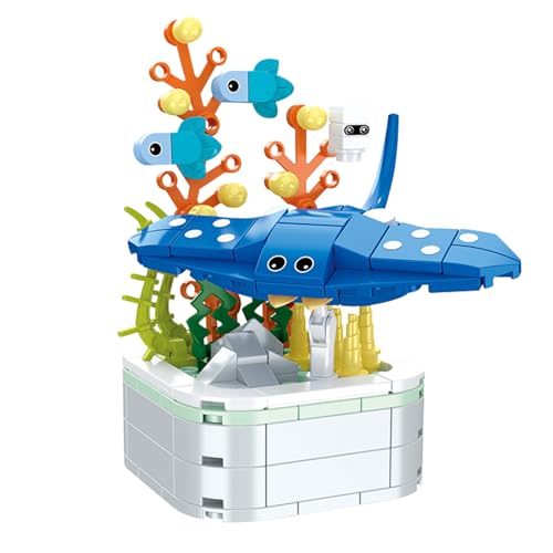 TECHEEL Ozeane Bausteine Set Ozeane Sammlung Baustein Spielzeug Meeresorganismus mit Basis Bauspielzeug Erwachsene Kinder für Schreibtisch Dekoration (Teufelsfisch) von TECHEEL