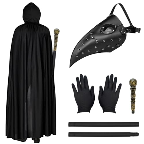 TECHEEL Pestdoktor Kostüm Herren Pestarzt Kostüm Karneval Mittelalter Cosplay Schnabelmaske Pestdoktor Maske, Handschuhen,Zepter,Umhang mit Kapuze Pestarzt Kostüm für Halloween Karneval Cosplay TECHEEL Pestdoktor Kostüm Herren Pestarzt Kostüm Karneval Mittelalter Cosplay Schnabelmaske Pestdoktor Maske, Handschuhen,Zepter,Umhang mit Kapuze Pestarzt Kostüm für Halloween Karneval Cosplay von TECHEEL