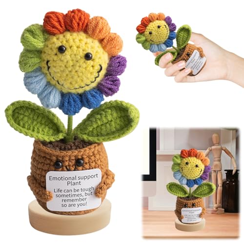 TECHEEL Pocket Hug Positive Sonnenblume Positive Blumen Lustig Emotionale Unterstützung Sonnenblume Kreative Strickwolle Bunte Sonnenblumen mit Ermutigungskarte Glücksbringer Mutmacher Geschenk von TECHEEL