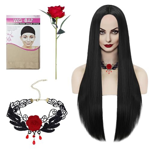 TECHEEL Schwarze Perücke Halloween Perücke Schwarz Lang Perücke Damen Schwarz Haarnetz Perücke Cosplay Schwarze Perücke Mit Schmuck Für Damen Halloween Karneval Kostüme Cosplay Party TECHEEL Schwarze Perücke Halloween Perücke Schwarz Lang Perücke Damen Schwarz Haarnetz Perücke Cosplay Schwarze Perücke Mit Schmuck Für Damen Halloween Karneval Kostüme Cosplay Party von TECHEEL