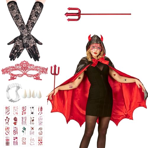 TECHEEL Teufel Kostüm Damen Halloween Teufel Kostüm Damen Halloween Kostüm Teufel Vampir Umhang Kostüm Erwachsene Teufelskostüm Teufel Umhang mit Kapuze für Karneval, Halloween Party TECHEEL Teufel Kostüm Damen Halloween Teufel Kostüm Damen Halloween Kostüm Teufel Vampir Umhang Kostüm Erwachsene Teufelskostüm Teufel Umhang mit Kapuze für Karneval, Halloween Party von TECHEEL