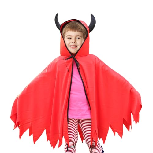 TECHEEL Halloween Teufel Kostüm Kinder Rot Teufelskostüm Halloween Kostüm Teufel Umhang Damen Teufelshörner Rot für Halloween Cosplay Karneval Kostüm Geburtstagsparty von TECHEEL