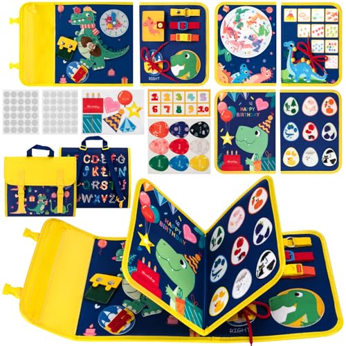 TECHMUR Busy Board Montessori Toy for Toddlers, Sensory Activity Board for Fine Motor Skills | 2-in-1 Carry (Handle + Strap) | Educational Travel Toy for Plane & Car (Blue 8p) von TECHMUR