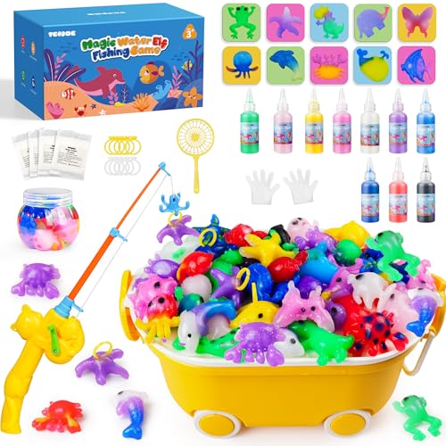 TECJOE Magisches Wasserelfen-Spielzeugset, DIY-Aqua-Feen-Wassergel-Set mit 10 Formen und 10 Farben, Angelspiel, inklusive Aufbewahrungsbox und Schauflasche, Kreatives Basteln für Kinder von TECJOE