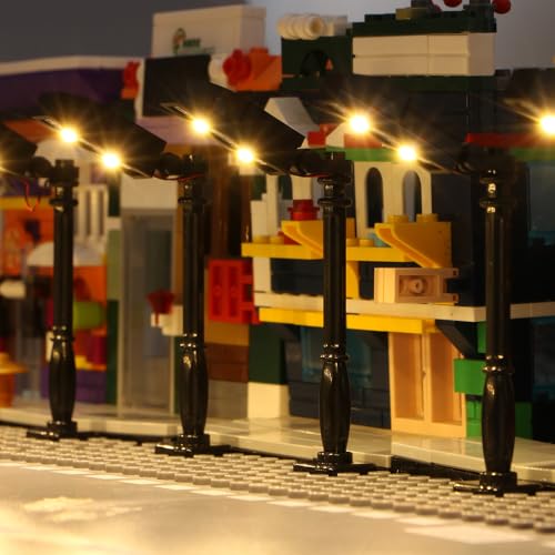 TEDDOO 10 Baustein Straßenlaternen, DIY-LED-Beleuchtungsset, Stadt-Set, Block, Geschenk, kleine Partikel-Baustein-Lichter 2039 11062 kompatibel mit Lego (Schwarze Säule, warmes Licht) von TEDDOO
