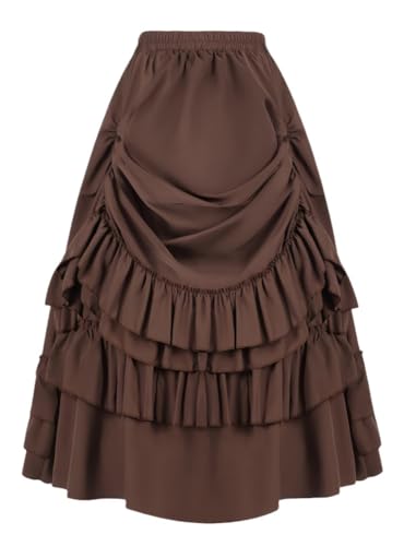 TEDPRBGE Damen Gothic Rock Renaissance Kostüm Mittelalter Viktorianischer Rock Vintage Gothic Retro Kostüm (Braun, L) von TEDPRBGE