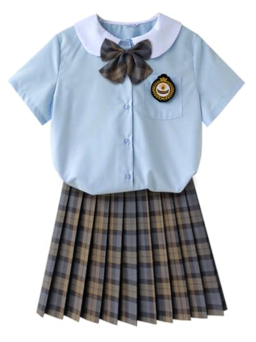 TEDPRBGE JK Schuluniform für Damen, japanischer karierter Faltenrock, blau-weißes Hemd-Set, Anime-Cosplay-Kostüm (Olivbraun, M) von TEDPRBGE