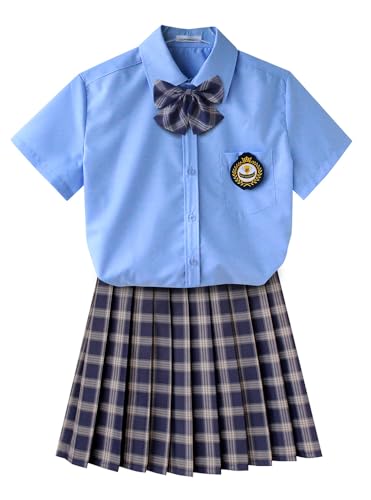 TEDPRBGE JK Schuluniform für Damen, japanisches Karomuster, Faltenrock, Hemd, Set, Anime, Cosplay, Kostüm, Lila, Größe 4XL von TEDPRBGE
