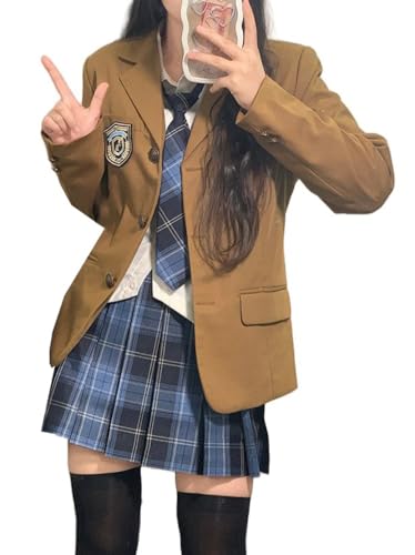 TEDPRBGE JK Uniform-Kostüm im japanischen Stil, langärmelig, Blazer, Blau, kariert, Rock, Hemd, Set, Anime, Cosplay-Kostüm für Damen, Khaki, Größe XXL TEDPRBGE JK Uniform-Kostüm im japanischen Stil, langärmelig, Blazer, Blau, kariert, Rock, Hemd, Set, Anime, Cosplay-Kostüm für Damen, Khaki, Größe XXL von TEDPRBGE