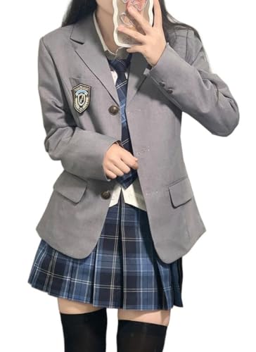 TEDPRBGE JK Uniform-Kostüm im japanischen Stil, langärmelig, Blazer, blauer karierter Rock, Hemd-Set, Anime-Cosplay-Kostüm für Damen, Grau, Größe L TEDPRBGE JK Uniform-Kostüm im japanischen Stil, langärmelig, Blazer, blauer karierter Rock, Hemd-Set, Anime-Cosplay-Kostüm für Damen, Grau, Größe L von TEDPRBGE