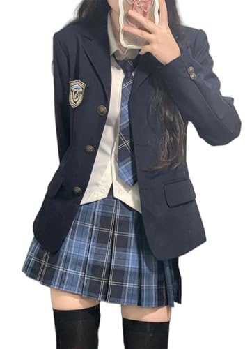 TEDPRBGE JK Uniform-Kostüm im japanischen Stil, langärmelig, Blazer, blauer karierter Rock, Hemd-Set, Anime-Cosplay-Kostüm für Damen, Marineblau, Größe M TEDPRBGE JK Uniform-Kostüm im japanischen Stil, langärmelig, Blazer, blauer karierter Rock, Hemd-Set, Anime-Cosplay-Kostüm für Damen, Marineblau, Größe M von TEDPRBGE