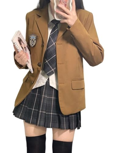 TEDPRBGE JK Uniform-Kostüm im japanischen Stil, langärmelig, Blazer, grauer karierter Rock, Hemd-Set, Anime-Cosplay-Kostüm für Damen, Khaki, Größe XXL von TEDPRBGE