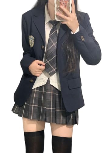 TEDPRBGE JK Uniform-Kostüm im japanischen Stil, langärmelig, Blazer, grauer karierter Rock, Hemd-Set, Anime-Cosplay-Kostüm für Damen, Marineblau, Größe XXL TEDPRBGE JK Uniform-Kostüm im japanischen Stil, langärmelig, Blazer, grauer karierter Rock, Hemd-Set, Anime-Cosplay-Kostüm für Damen, Marineblau, Größe XXL von TEDPRBGE