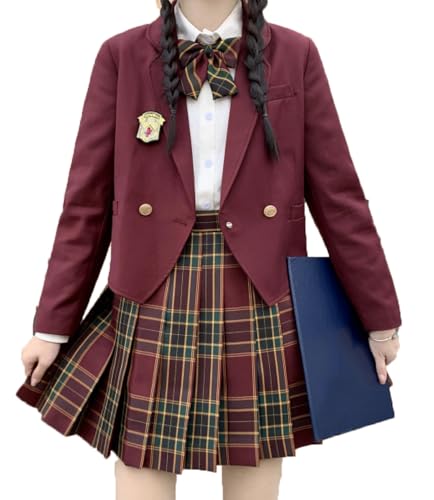 TEDPRBGE JK-Uniform-Kostüm im japanischen Stil, rot, langärmelig, Blazer, karierter Rock, Hemd, Set, Anime-Cosplay-Kostüm für Damen, Größe XXL TEDPRBGE JK-Uniform-Kostüm im japanischen Stil, rot, langärmelig, Blazer, karierter Rock, Hemd, Set, Anime-Cosplay-Kostüm für Damen, Größe XXL von TEDPRBGE