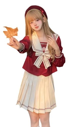 TEDPRBGE Japanische Schuluniform-Kostüm, Matrosenuniform, JK, Hemden, Uniform, Anime, Cosplay, Kostüme für Damen, Rot / Weiß (S) von TEDPRBGE