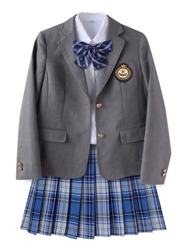 TEDPRBGE Japanische Schuluniform-Kostüm, graue Anzugjacke, JK Rock, Hemden, Uniform, Anime, Cosplay-Kostüme für Frauen (Blau, M) von TEDPRBGE