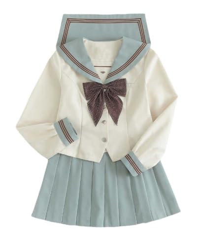 TEDPRBGE Japanische Uniform Kostüm JK Matrosenuniform Grün Faltenrock Matrosenhemd Anime Cosplay Kostüm für Damen (S) von TEDPRBGE