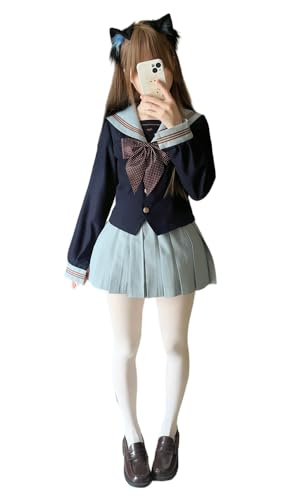 TEDPRBGE Japanisches JK-Uniform-Kostüm, JK, Matrosenuniform, JK, Matrosenhemd, grüner Faltenrock, Anime-Kostüm für Damen (39 cm Rock, M) von TEDPRBGE