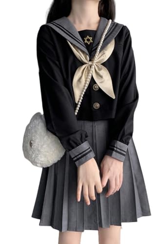 TEDPRBGE Japanisches JK-Uniform-Kostüm, JK, Matrosenuniform, Matrosenkragen, Hemd, grauer Faltenrock, Anime-Kostüm für Damen (Langarm, Größe L) von TEDPRBGE