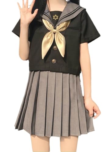 TEDPRBGE Japanisches JK-Uniform-Kostüm, JK, Matrosenuniform, Matrosenkragen, Hemd, grauer Faltenrock, Anime-Kostüm für Damen (kurzärmelig, Größe L) von TEDPRBGE