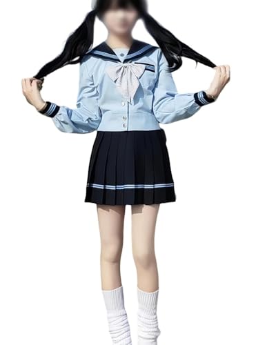 TEDPRBGE Japanisches JK Uniform Kostüm JK Matrosenuniform Blau Matrosenhemd Faltenrock Anime Kostüm für Damen (L) von TEDPRBGE
