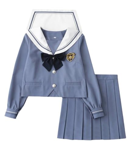 TEDPRBGE Japanisches JK Uniform Kostüm JK Matrosenuniform Blau Matrosenhemd Mini Faltenrock Anime Cosplay Kostüm für Frauen (M) von TEDPRBGE
