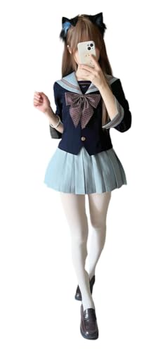 TEDPRBGE Japanisches JK-Uniform-Kostüm JK Matrosenuniform JK Matrosenhemd, grüner Faltenrock, Anime-Kostüm für Damen (42 cm Rock, L) von TEDPRBGE