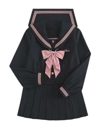TEDPRBGE Japanisches JK Uniform Kostüm JK Matrosenuniform Matrosenhemd Faltenrock Anime Cosplay Kostüm für Frauen (Marineblau, L) von TEDPRBGE