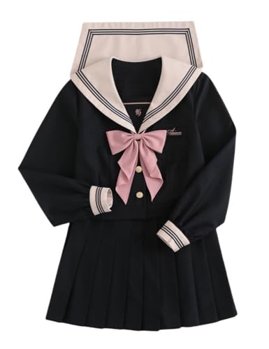TEDPRBGE Japanisches JK Uniform Kostüm JK Matrosenuniform Matrosenhemd Faltenrock Anime Cosplay Kostüm für Frauen (Marineblau Rosa, M) von TEDPRBGE